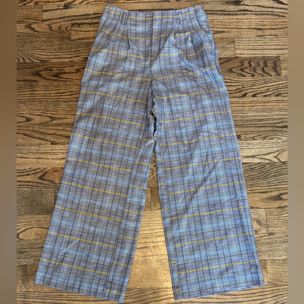 A New Day Plaid Wide Leg Trousers – Brown with Yellow Accents, Size 8